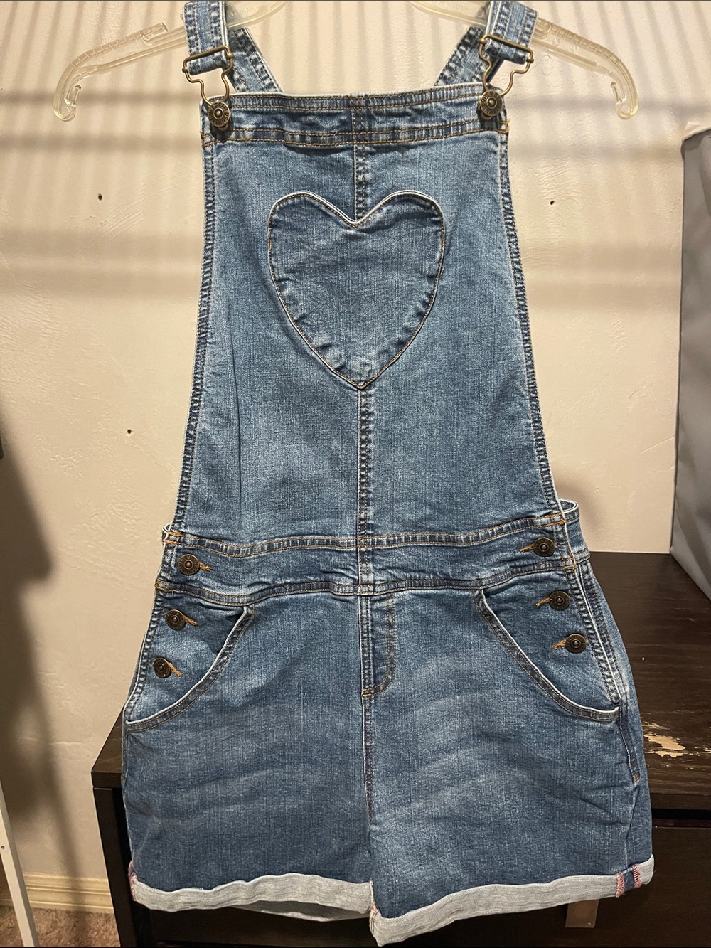 Light Blue Denim Heart-Front Women’s Short Overalls